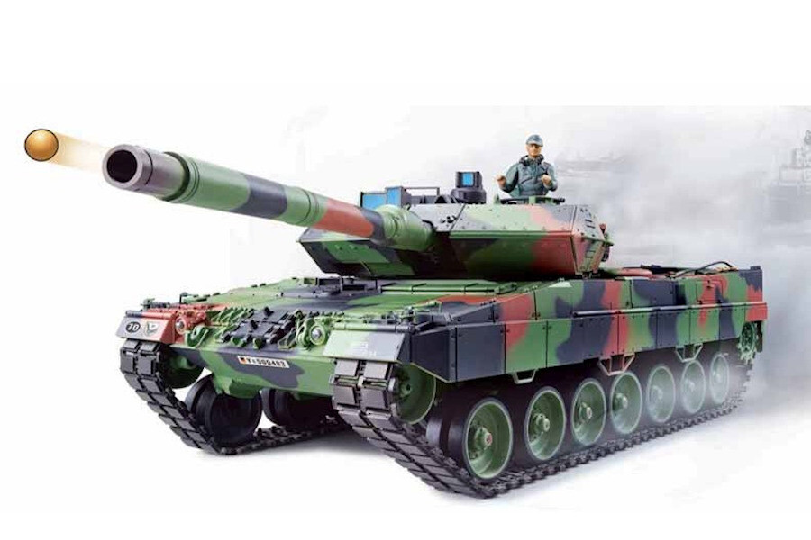 Ferngesteuerter Panzer 1:16 "Deutscher Leopard 2A6" Heng Long 1:16 mit Rauch&Sound und Stahlgetriebe -2,4Ghz V6.0 1 Ferngesteuerter Panzer mit Schuss "Deutscher Leopard 2A6" Heng Long 1