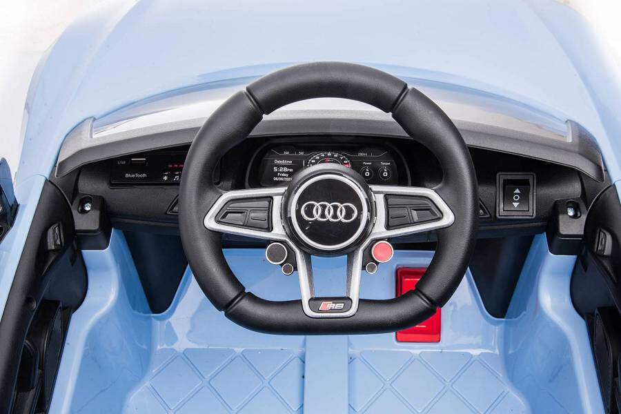 Kinderfahrzeug - Elektro Auto "Audi R8 Spyder" - lizenziert - 12V7AH Akku und 2 Motoren- 2,4Ghz + MP3 + Leder + EVA-Blau 9 Kinderfahrzeug - Elektro Auto "Audi R8 Spyder" - lizenziert - 12V7AH Akku und 2 Motoren- 2,4Ghz + MP3 + Leder + EVA-Blau – Bild 9